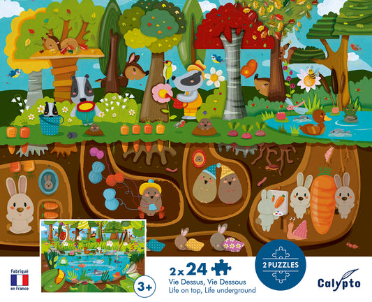 PUZZLE 2X 24 PIECES VIE DESSUS VIE DESSOUS