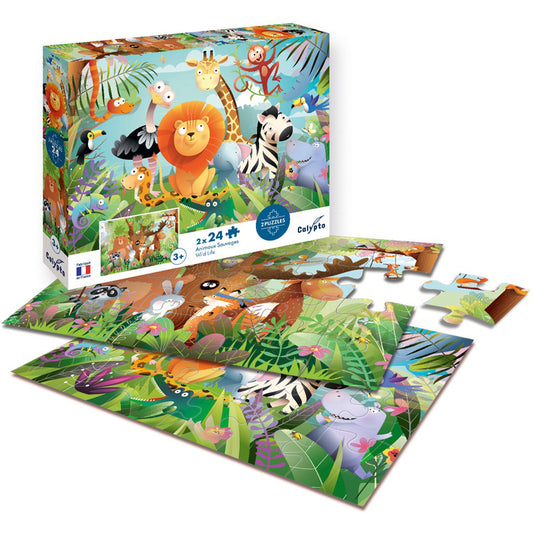 PUZZLE 24 PIECES X 2 ANIMAUX SAUVAGES