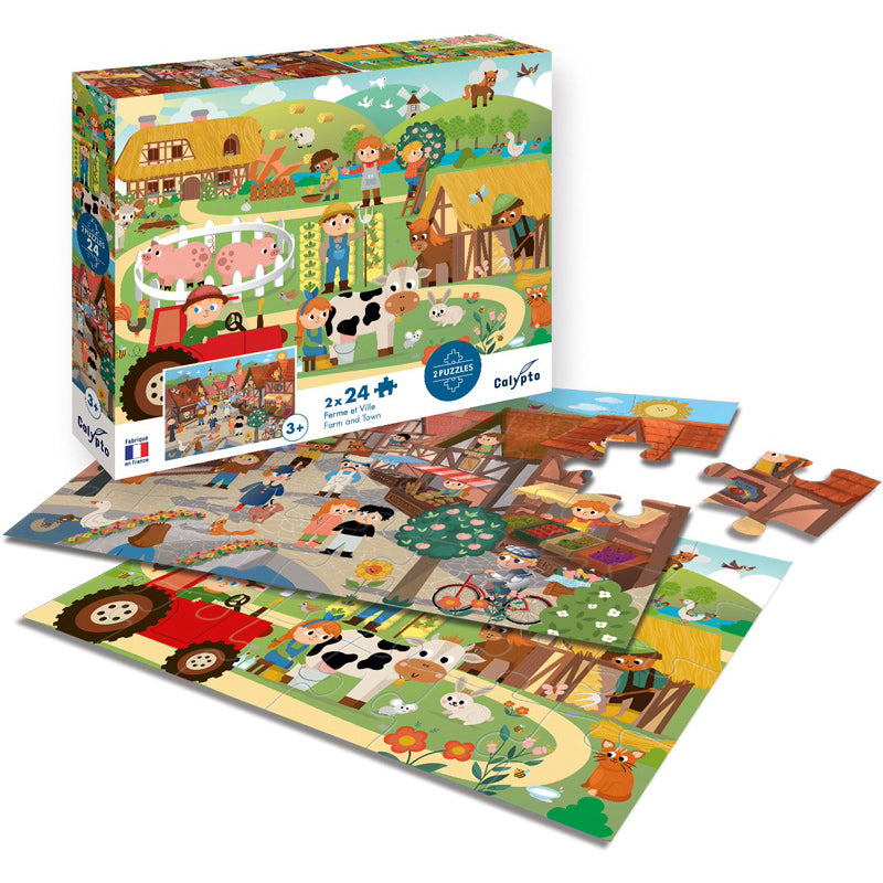 PUZZLE 24 PIECES X 2 FERME ET VILLE