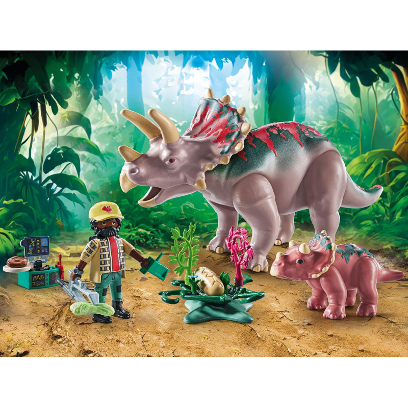 TRICERATOPS AVEC BEBE ET EXPLORATEUR
